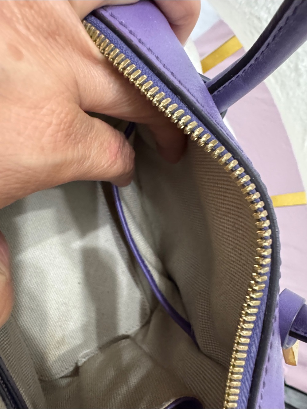 MCM Purple Leather Top-Handle Satchel with Gold Hardware - Picture 9 of 16